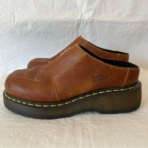 Dr. Martens Brown Leather Slip On Mules Chunky Sole 3A56